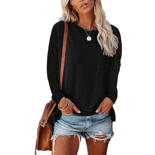 Camiseta de mujer de manga larga con bolsillo en el pecho – SELINA