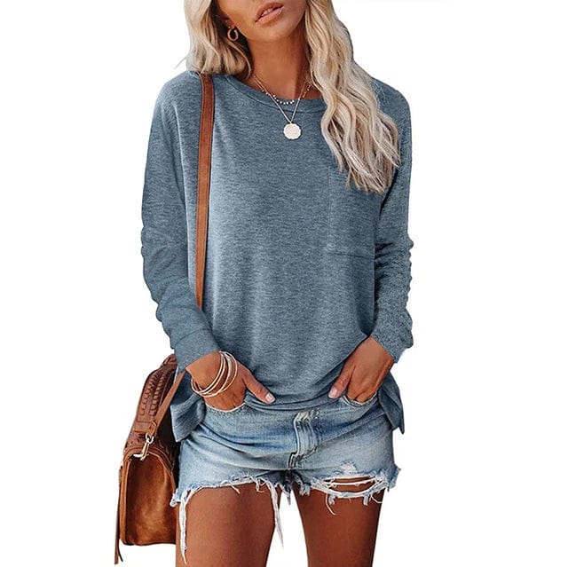 Camiseta de mujer de manga larga con bolsillo en el pecho – SELINA