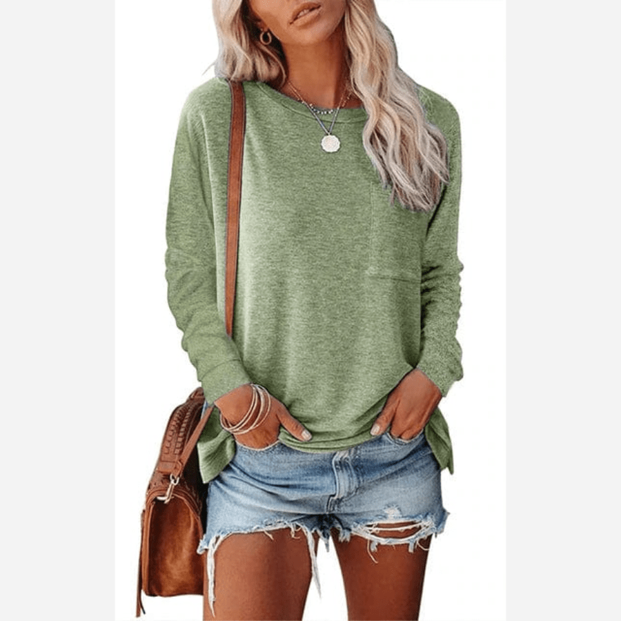 Camiseta de mujer de manga larga con bolsillo en el pecho – SELINA