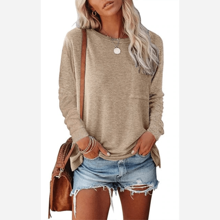 Camiseta de mujer de manga larga con bolsillo en el pecho – SELINA