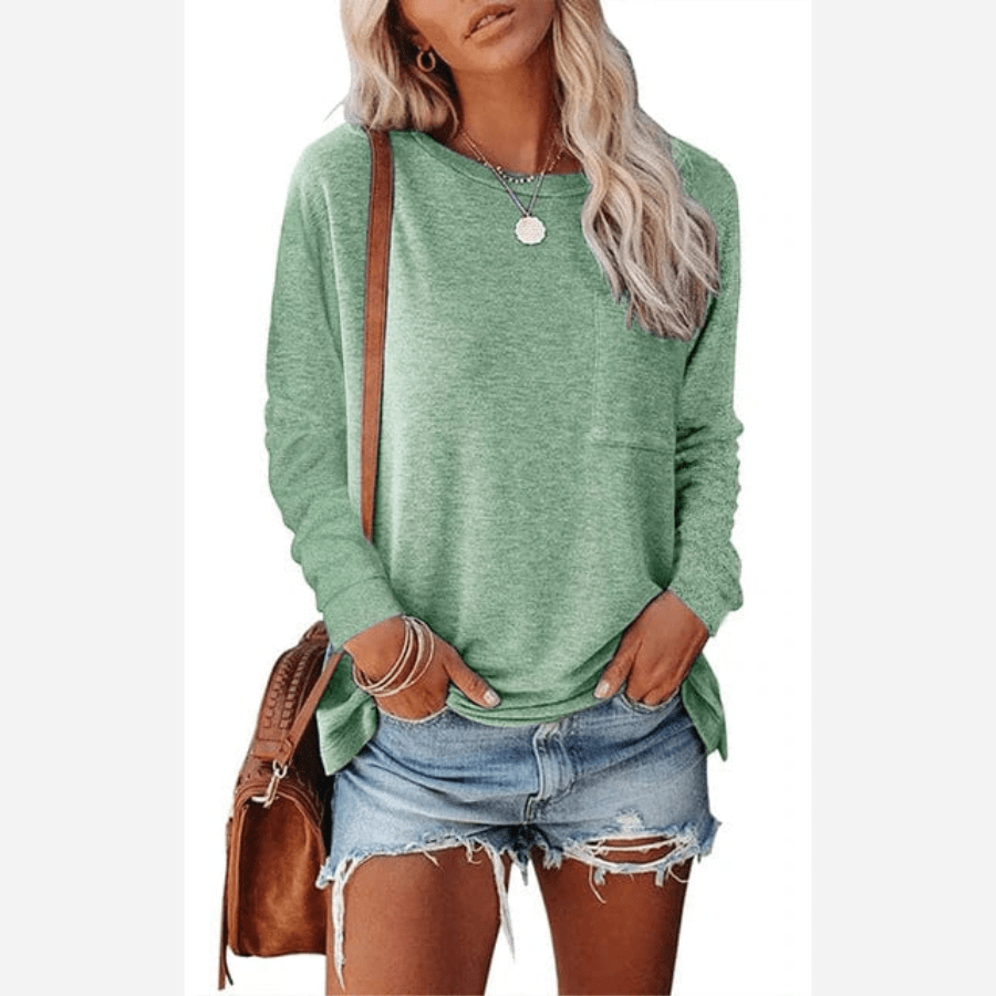 Camiseta de mujer de manga larga con bolsillo en el pecho – SELINA