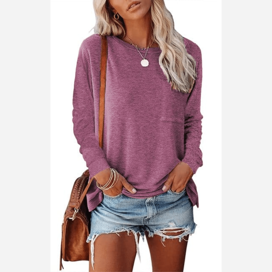 Camiseta de mujer de manga larga con bolsillo en el pecho – SELINA