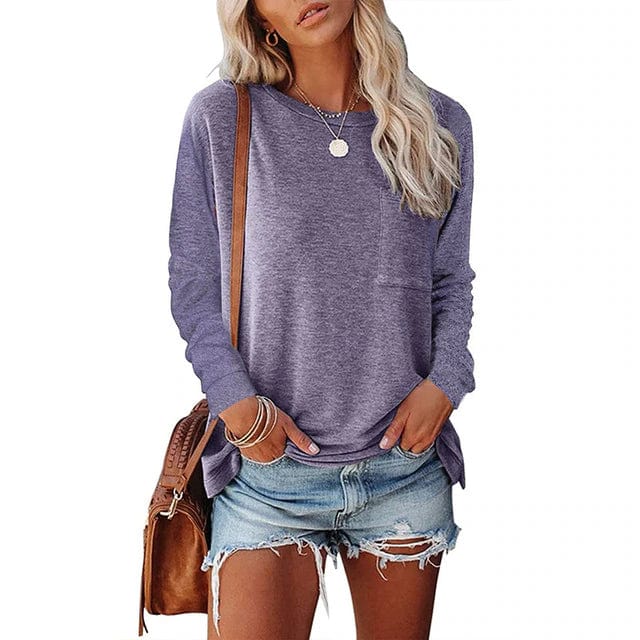 Camiseta de mujer de manga larga con bolsillo en el pecho – SELINA