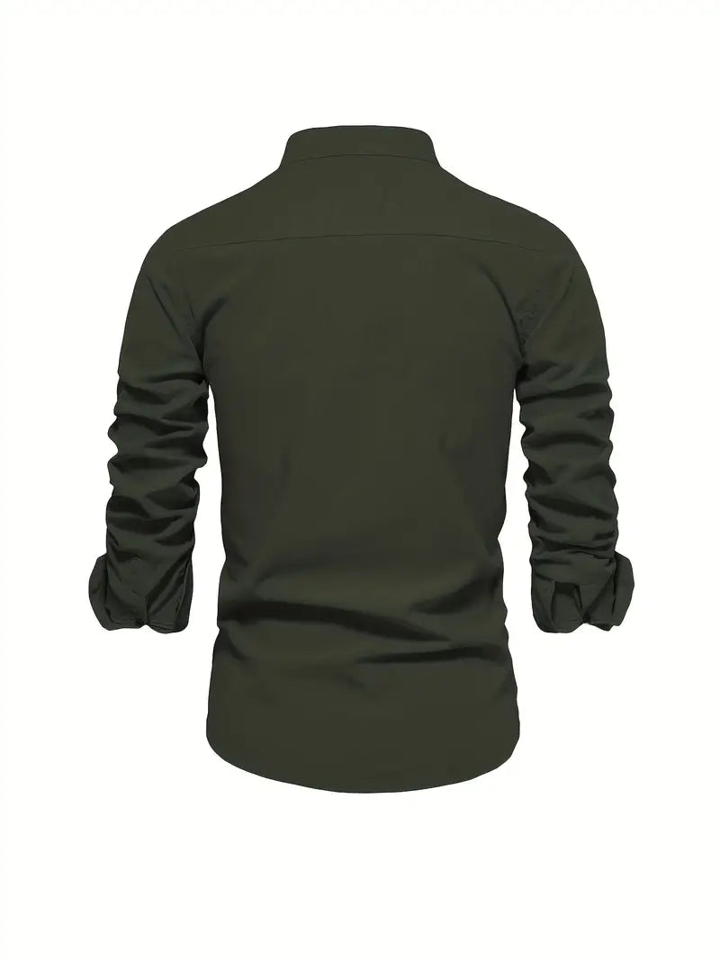 Camisa slim fit de hombre con cuello mao y manga larga – LÉON