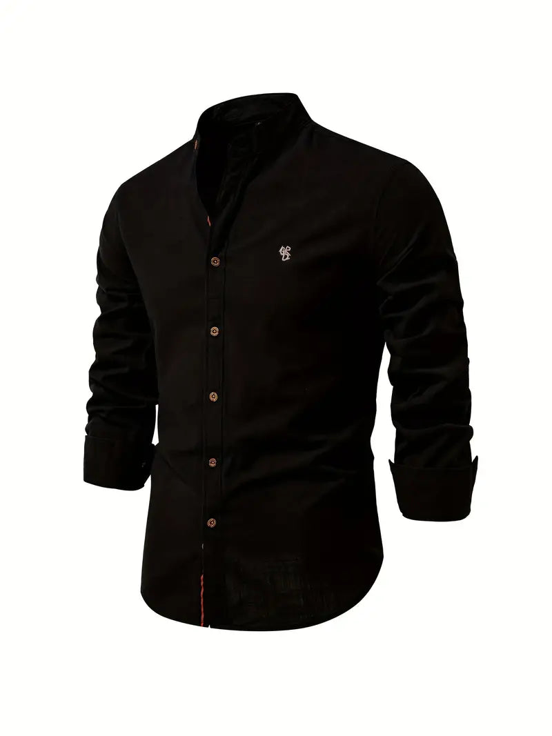 Camisa slim fit de hombre con cuello mao y manga larga – LÉON