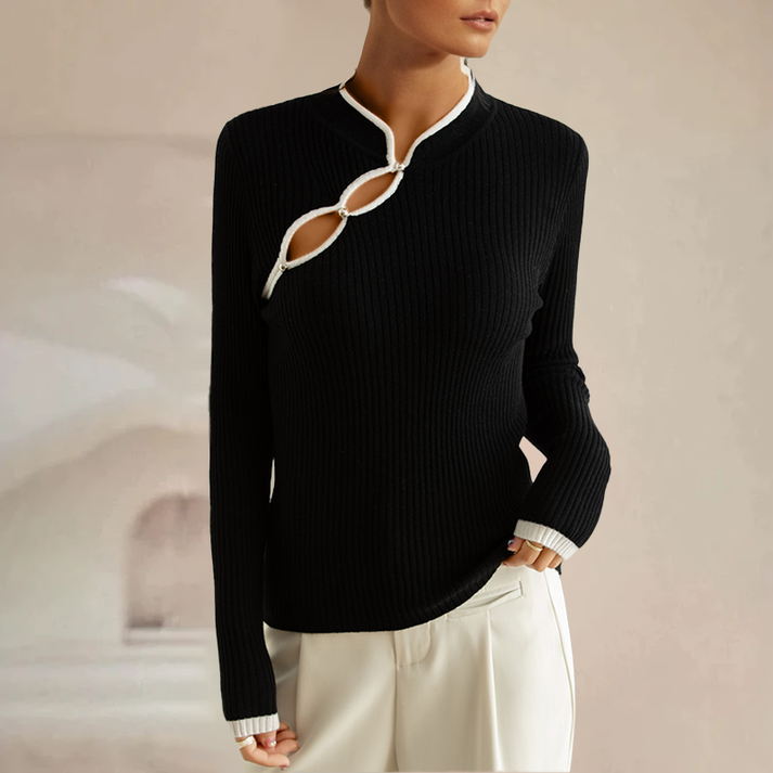 ERICA – Top de punto acanalado con cut-out para mujer