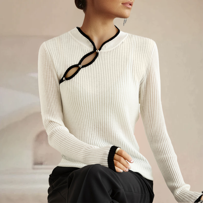 ERICA – Top de punto acanalado con cut-out para mujer