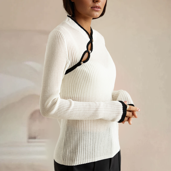 ERICA – Top de punto acanalado con cut-out para mujer