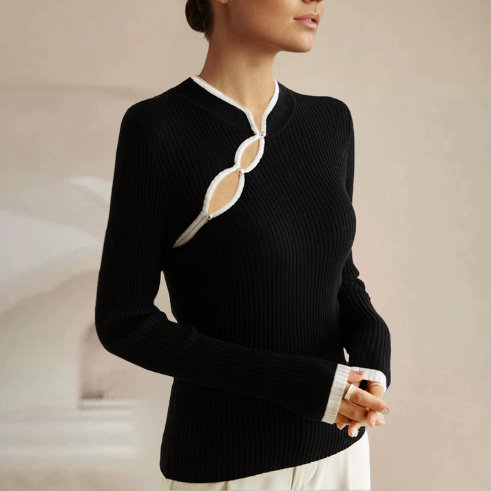ERICA – Top de punto acanalado con cut-out para mujer