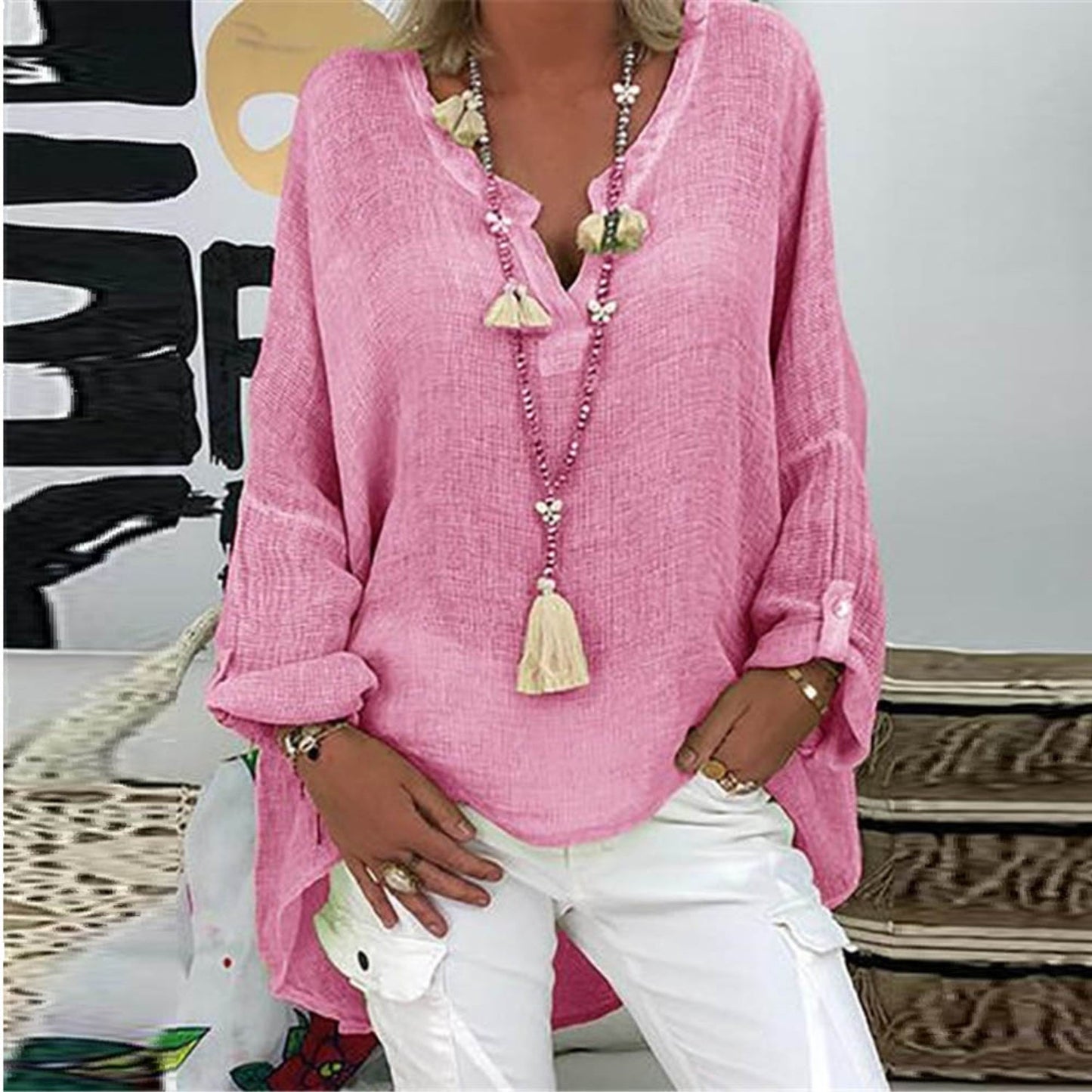 ELVIA - Blusa de lino elegante para mujer
