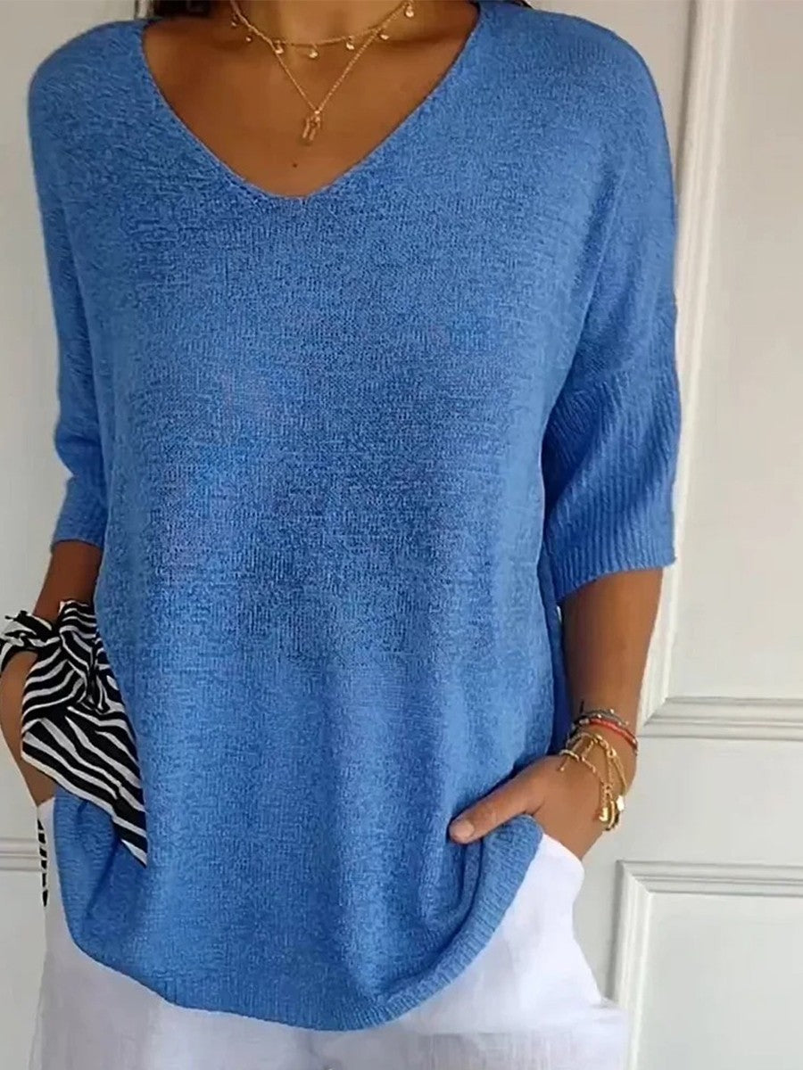 Jersey de punto para mujer con cuello en V – VELINA