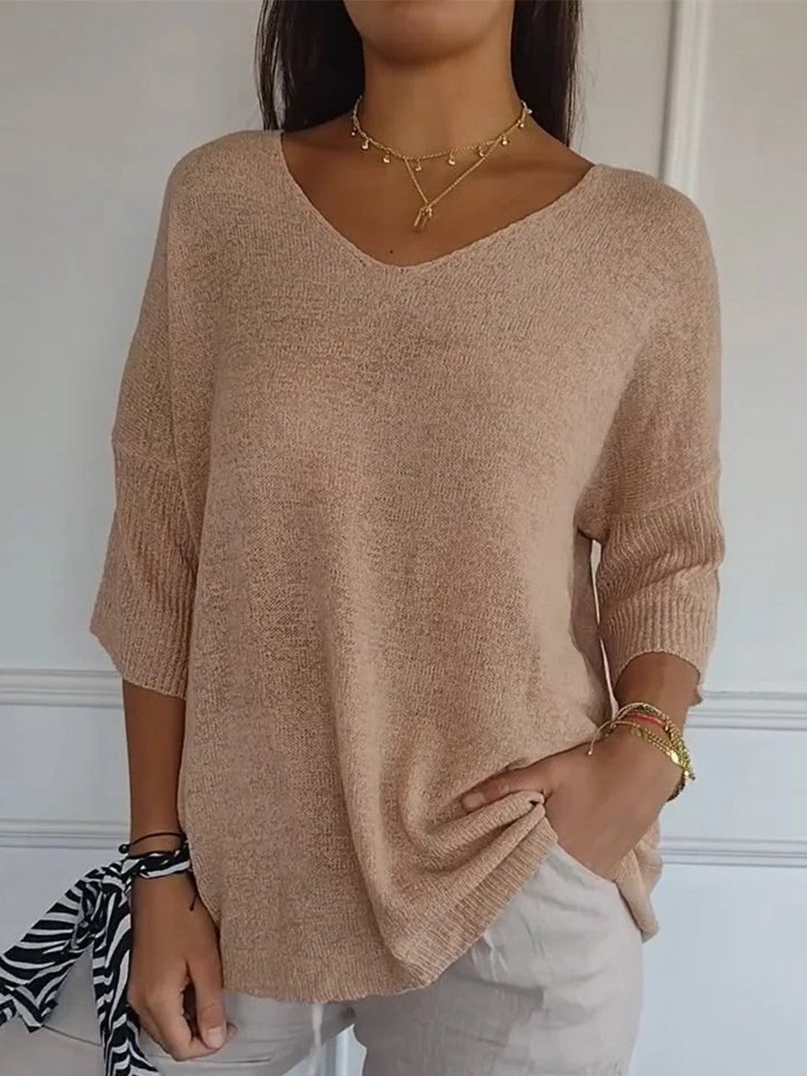 Jersey de punto para mujer con cuello en V – VELINA