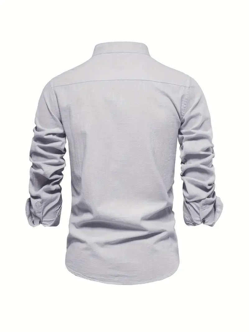 Camisa slim fit de hombre con cuello mao y manga larga – LÉON