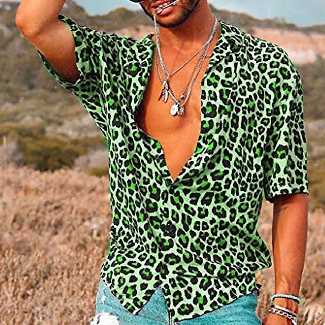 NIL - Polo de verano para hombre con estampado de leopardo