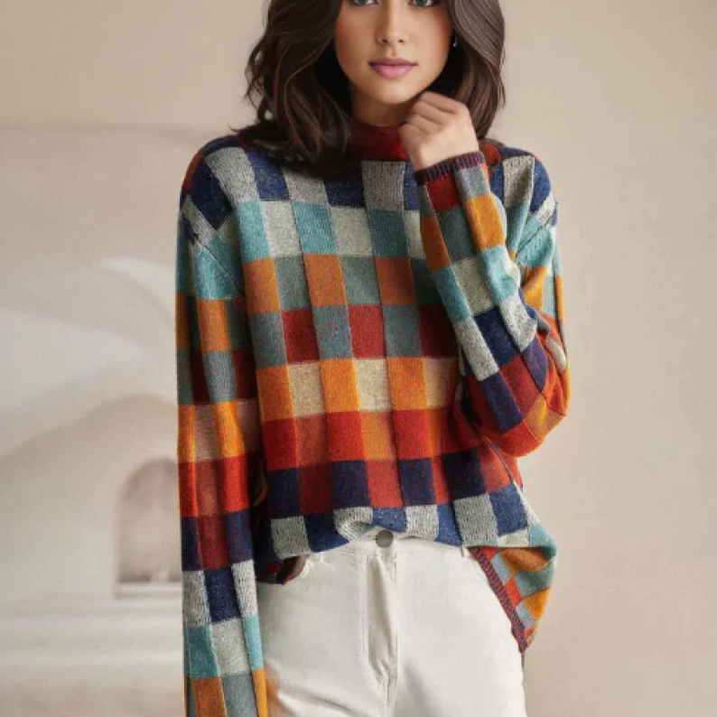 ADALYNN - Jersey de cuello alto con diseño colorido para mujeres