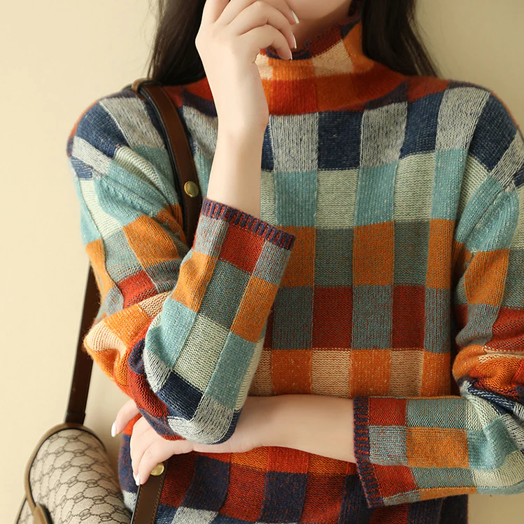 ADALYNN - Jersey de cuello alto con diseño colorido para mujeres