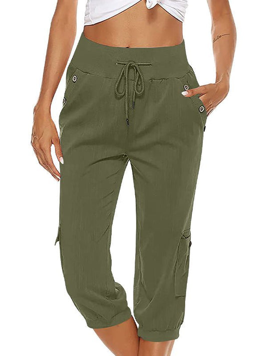 Capri casual con cintura elástica y bolsillos funcionales – MIREYA