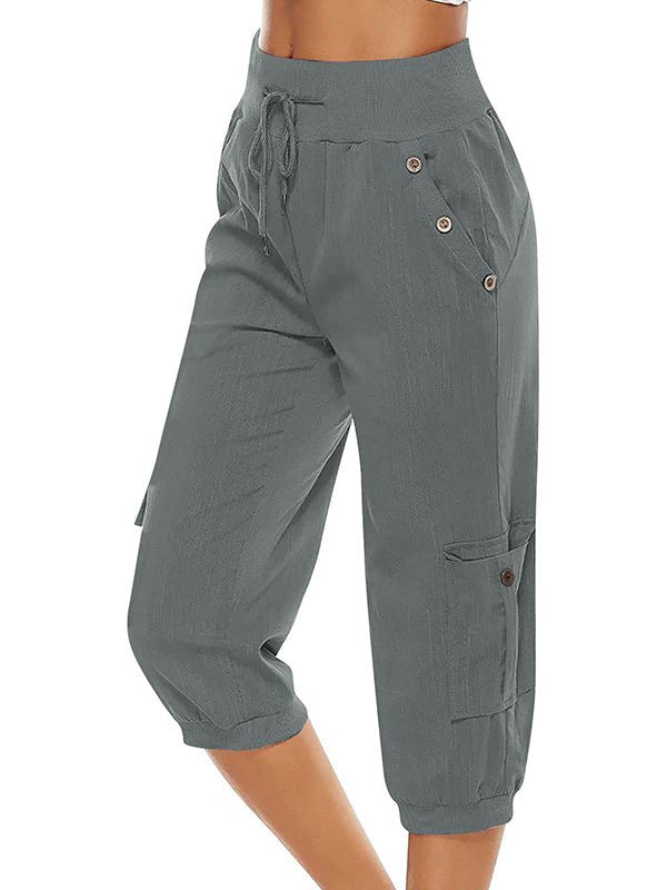 Capri casual con cintura elástica y bolsillos funcionales – MIREYA