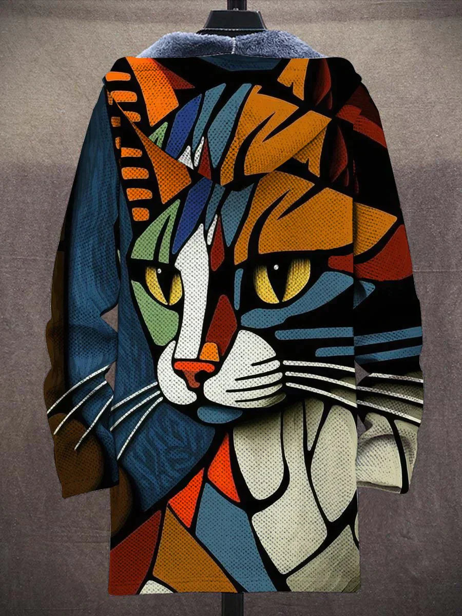 KAIYA - Chaqueta tipo cárdigan con capucha y estampado de arte abstracto para mujer