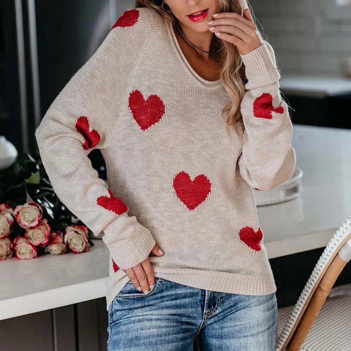 RAFFAELLA – Suéter de punto con patrón de corazones para mujer