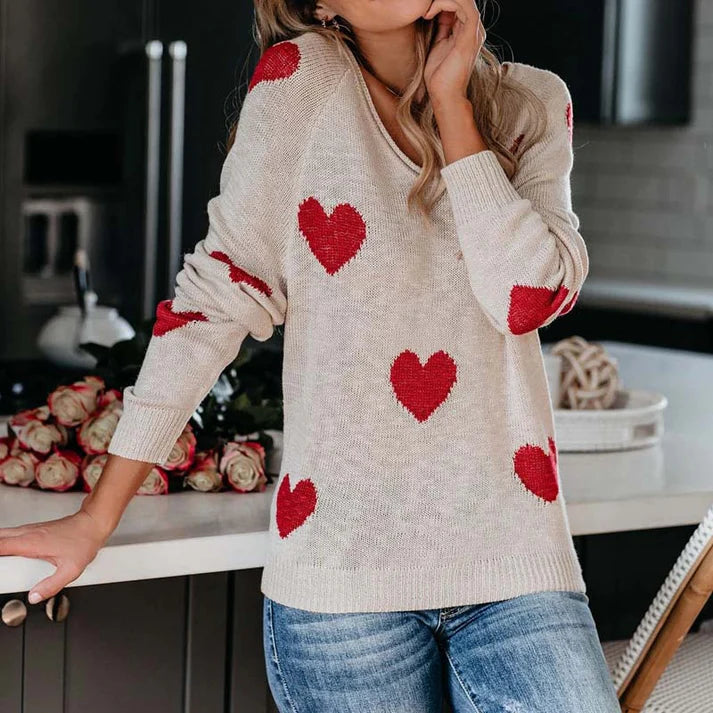 RAFFAELLA – Suéter de punto con patrón de corazones para mujer