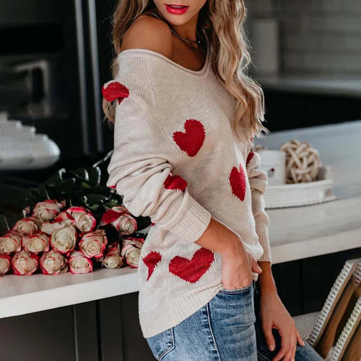 RAFFAELLA – Suéter de punto con patrón de corazones para mujer