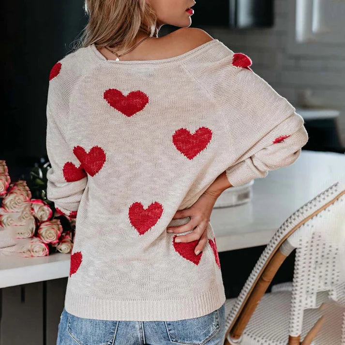 RAFFAELLA – Suéter de punto con patrón de corazones para mujer