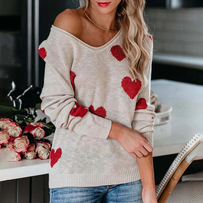 RAFFAELLA – Suéter de punto con patrón de corazones para mujer