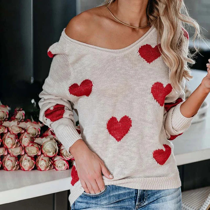 RAFFAELLA – Suéter de punto con patrón de corazones para mujer