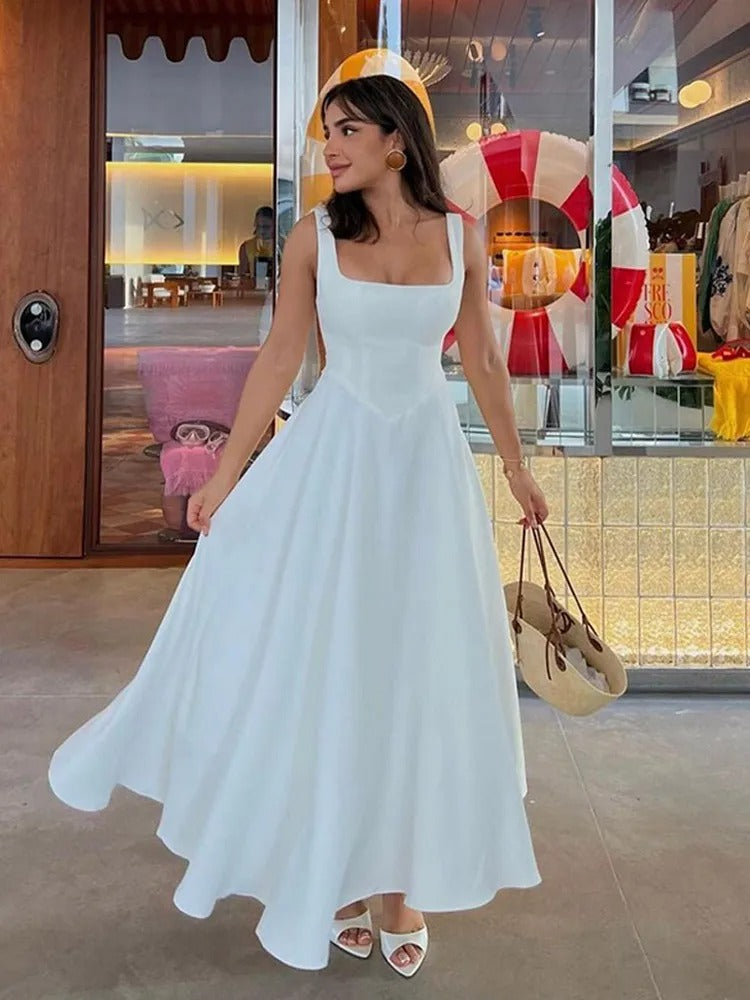Vestido midi sin mangas con escote cuadrado para mujer – NÉA