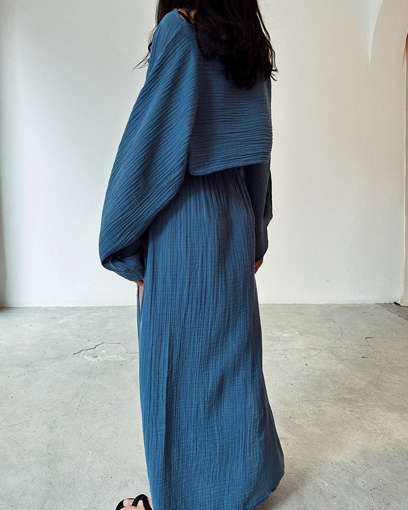 Conjunto veraniego de top corto y falda larga fluida para mujer – AURA