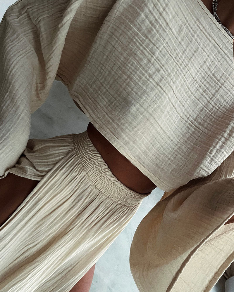 Conjunto veraniego de top corto y falda larga fluida para mujer – AURA