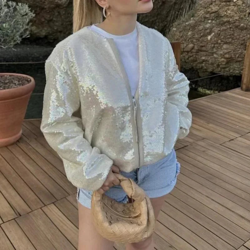 ISABELA - Chaqueta bomber con lentejuelas para mujer