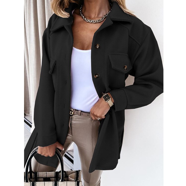 INEKE - Abrigo elegante para mujer con botones y bolsillos delanteros