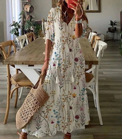 Vestido largo bohemio de caída fluida y escote en V – SERENA