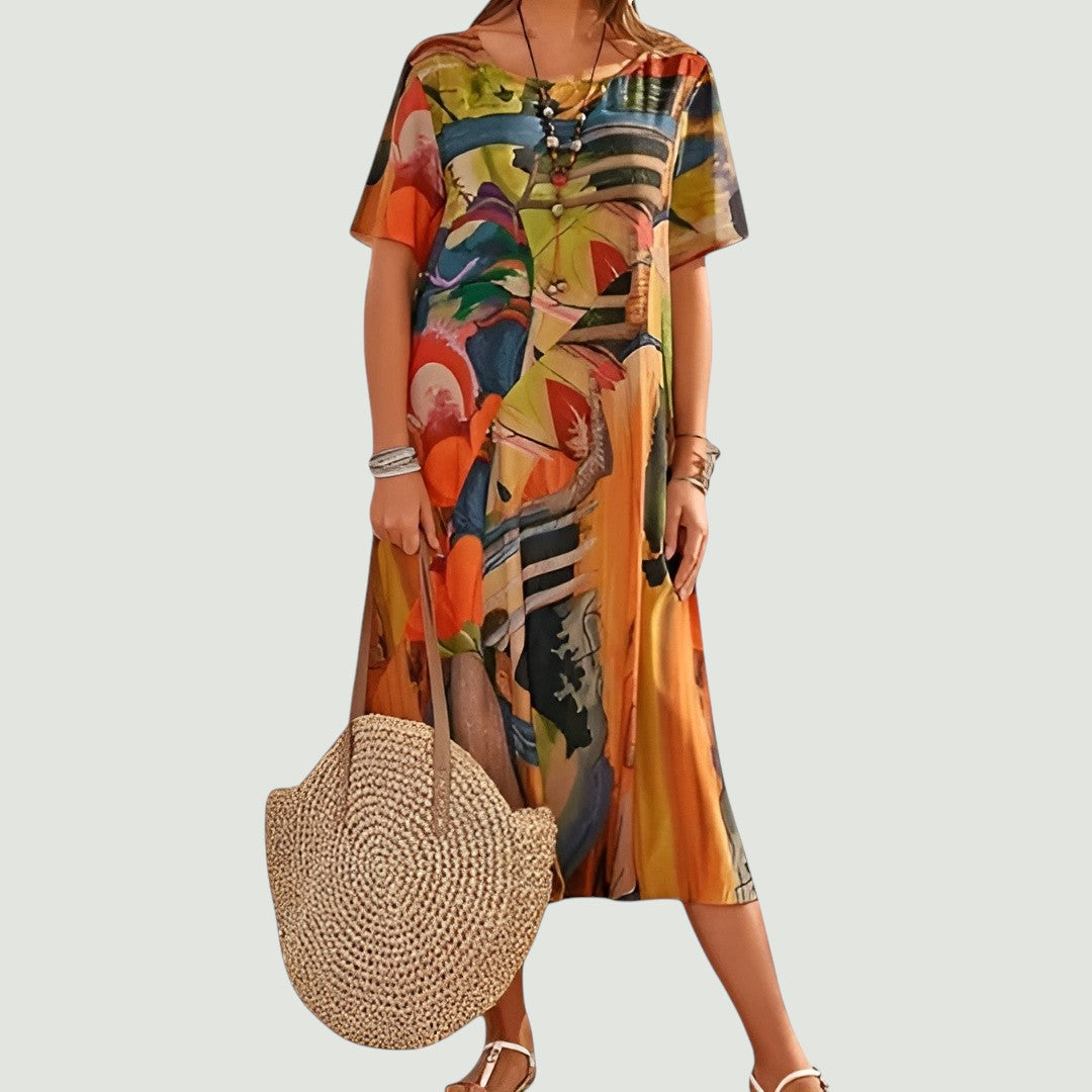 Vestido midi holgado con mangas cortas para mujer – HONORIA