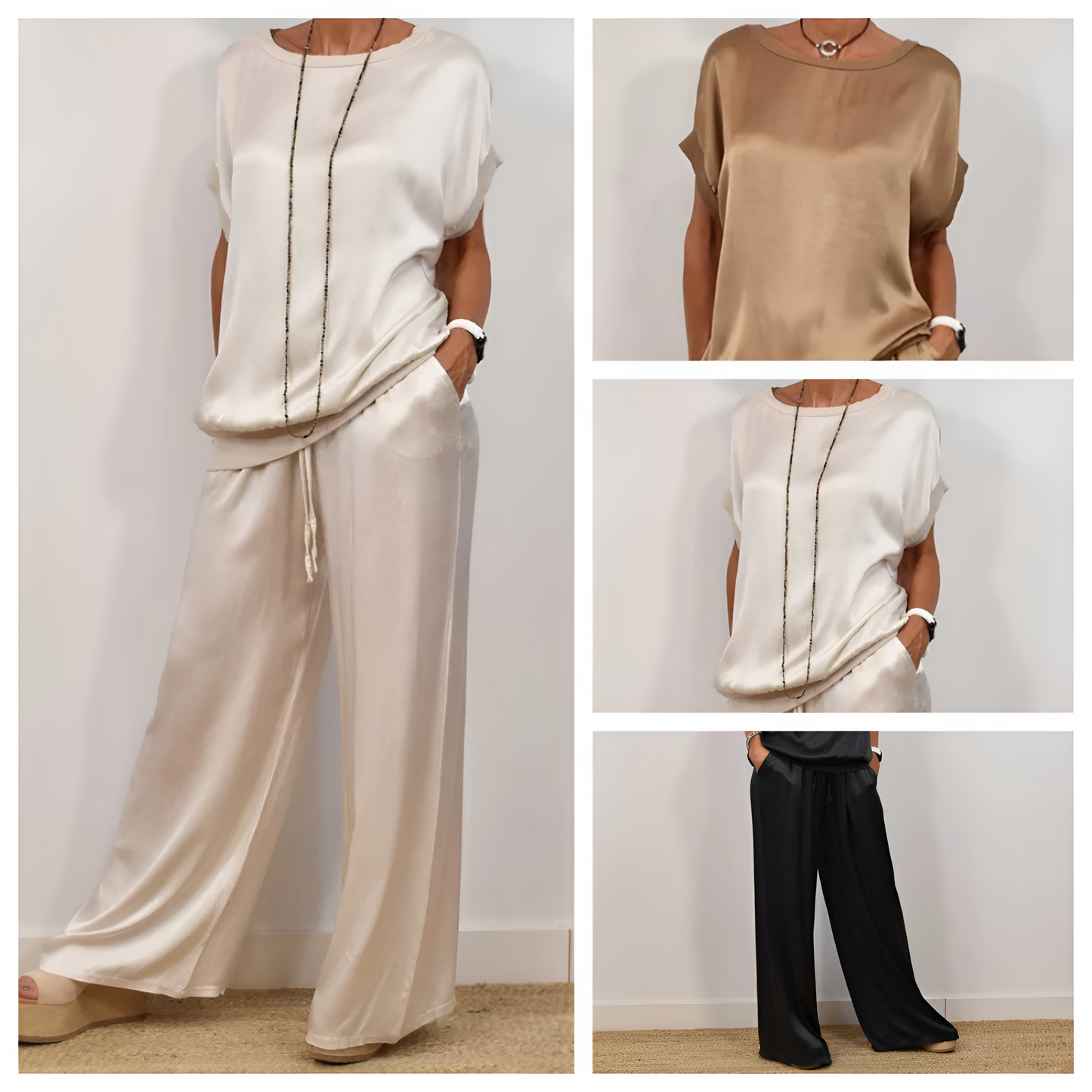 Conjunto satinado de dos piezas con top y pantalón – ZARELLE