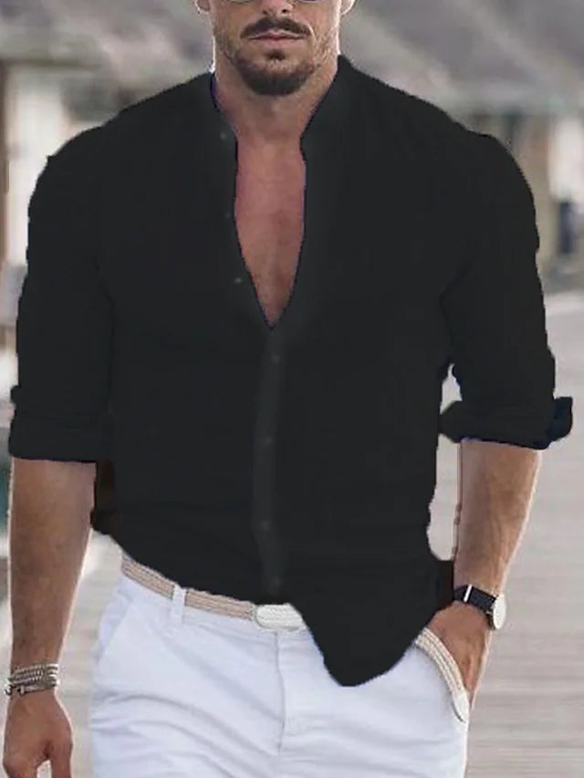 Camisa de hombre con cuello mao y escote con botones – VERMONT MANDARIN