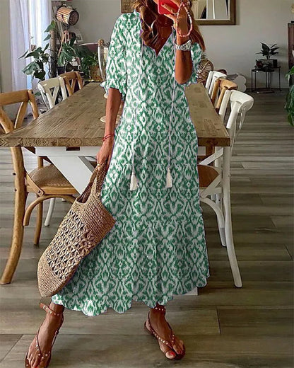 Vestido largo bohemio con escote en V y caída fluida – ELIORA