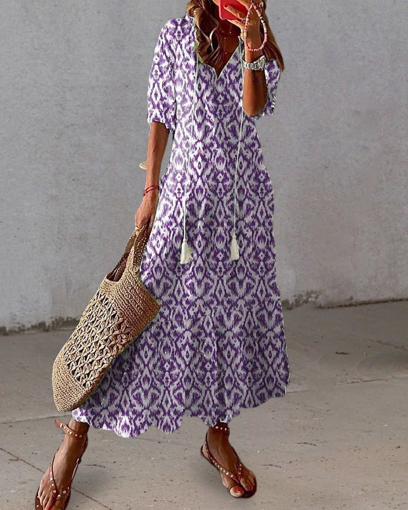 Vestido largo bohemio con escote en V y caída fluida – ELIORA