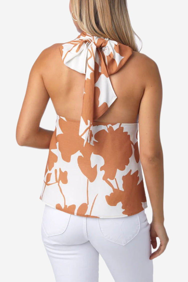 Aitana - Conjunto de Shorts Y Blusa Estampado Casual Elegante Amarrado en el Cuello Primavera Verano Para Mujer