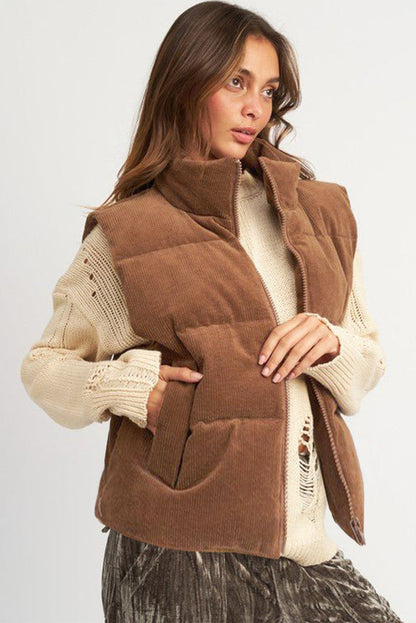GIADA – Chaleco acolchado de pana con cremallera para mujer