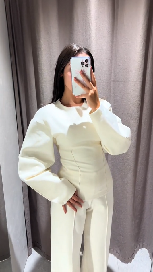 Conjunto de punto para mujer con jersey y pantalón ancho – EVARELLE