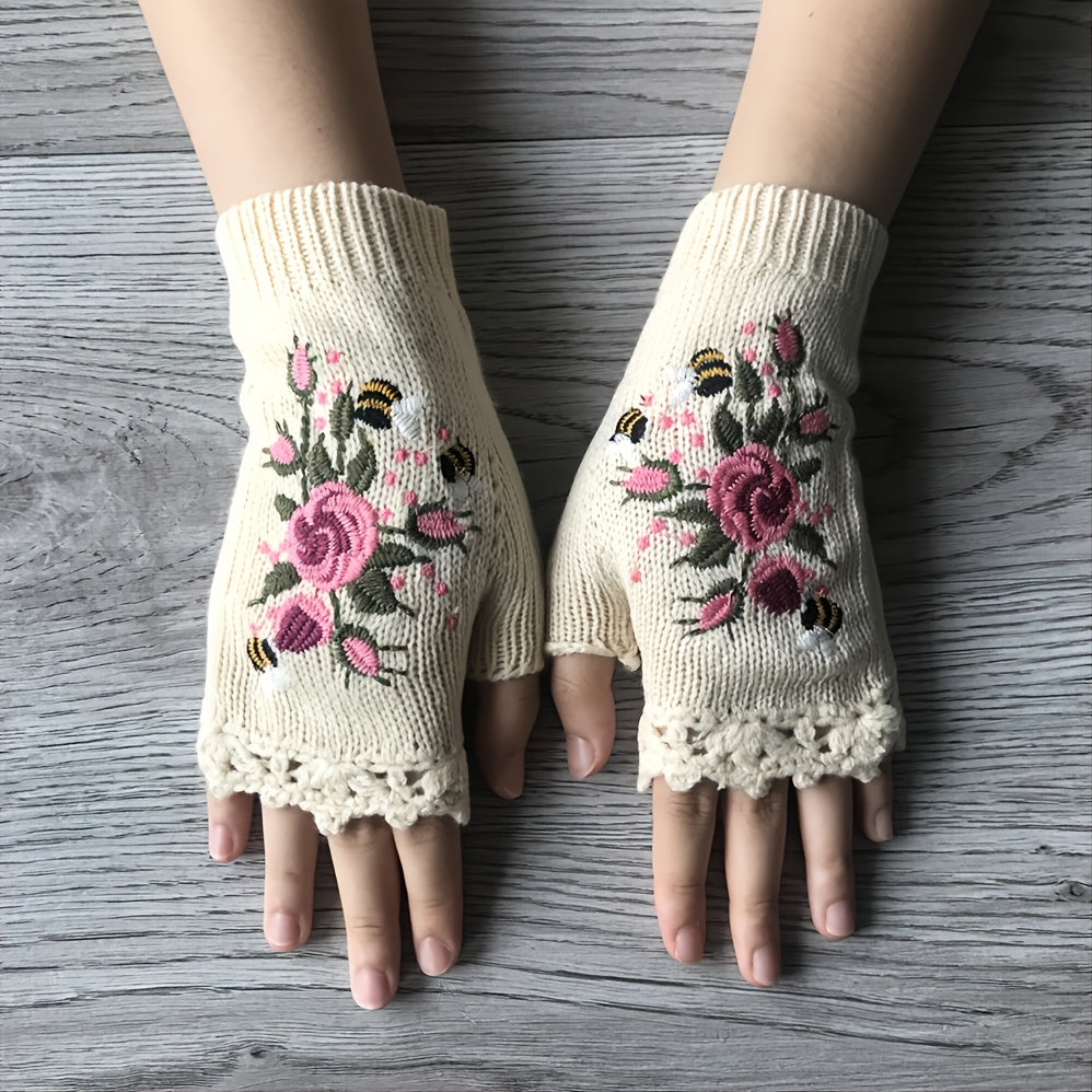 Guantes sin dedos para mujer con estampado floral – 3LEAVES