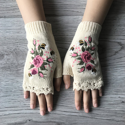 Guantes sin dedos para mujer con estampado floral – 3LEAVES