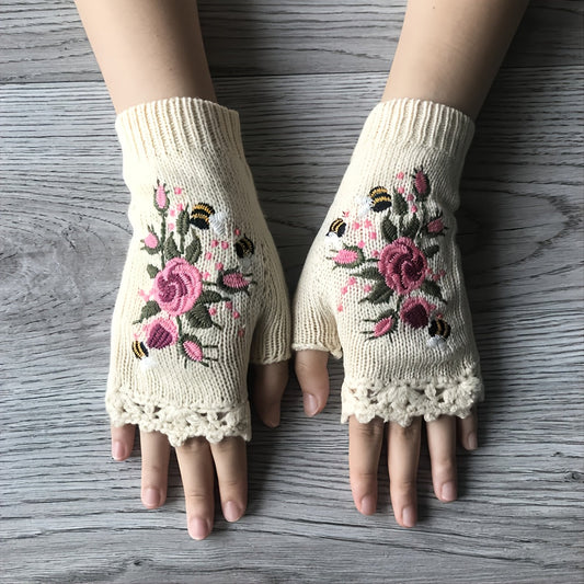 Guantes sin dedos para mujer con estampado floral – 3LEAVES