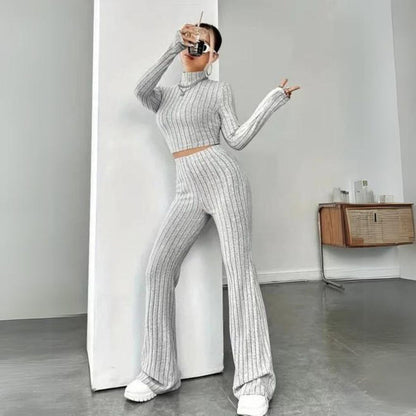 Conjunto de punto acanalado para mujer con top y pantalón – AMELYA