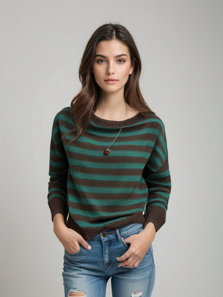 Jersey oversize de rayas con cuello alto y tejido suave – AURELLE