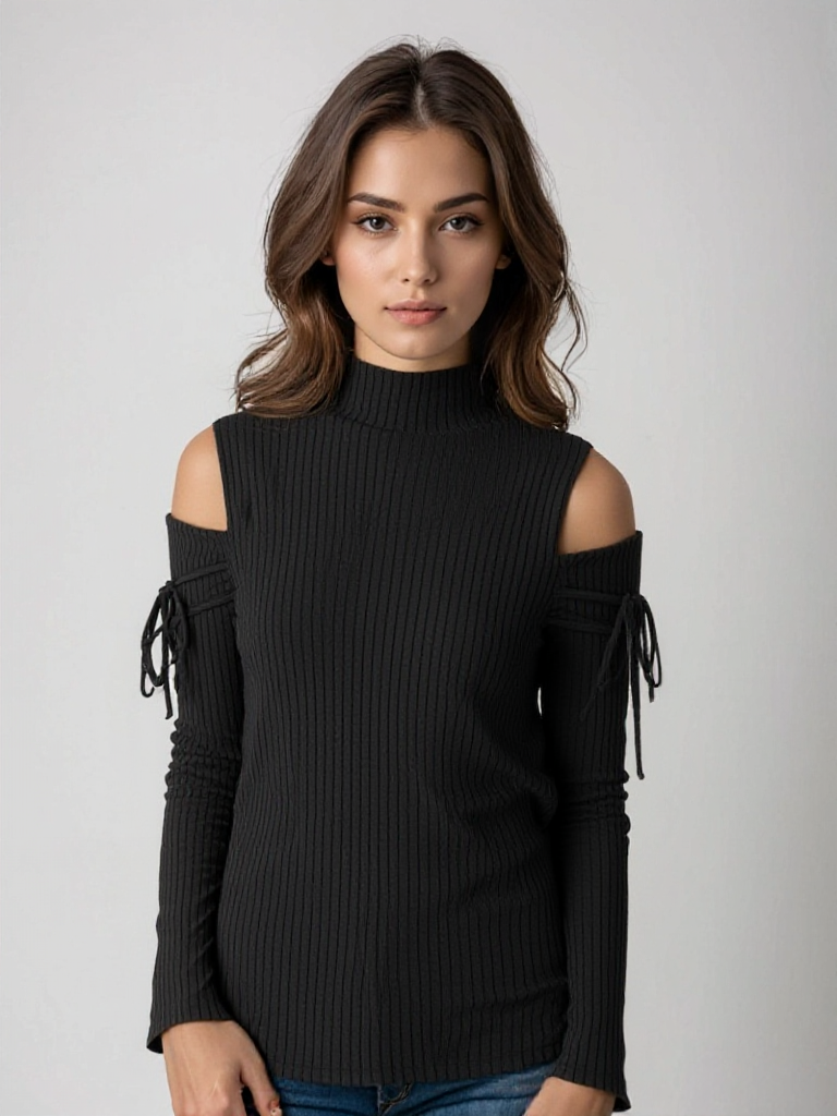 Jersey de punto canalé con diseño de hombros descubiertos – ZAYRA