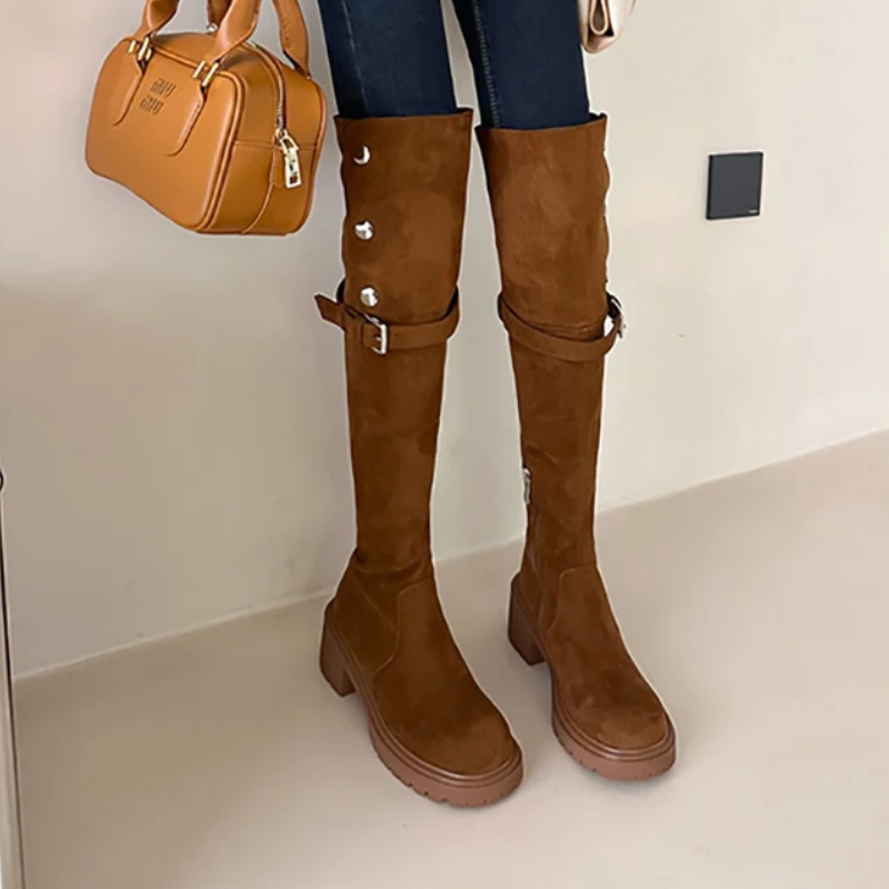 VIOLA - Botas overknee con plataforma y detalles metálicos para mujer
